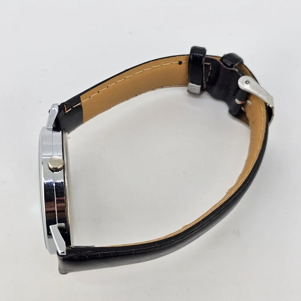 Now Is A Good Time Women's Watch 38MM White Dial Black Leather Bands NEW Battery